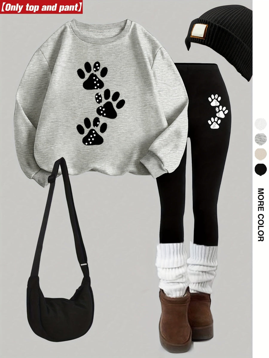 Set med sweatshirt och leggings med tassavtryck
