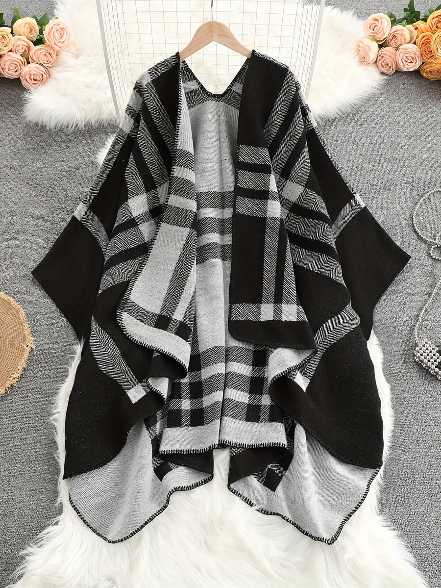 Women���s Geometric Open-Front Poncho Cape