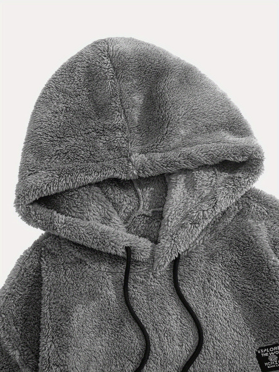 Unisex teddy fleece hoodie med huva och känguruficka, mysig tröja för dam och herr