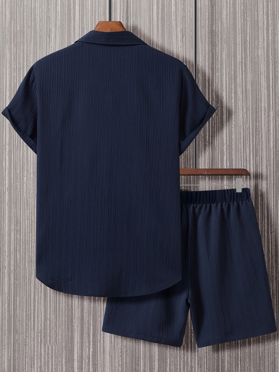 Herr Sommarset Kortärmad Skjorta och Shorts Avslappnad Stil Perfekt För Vardagsbruk