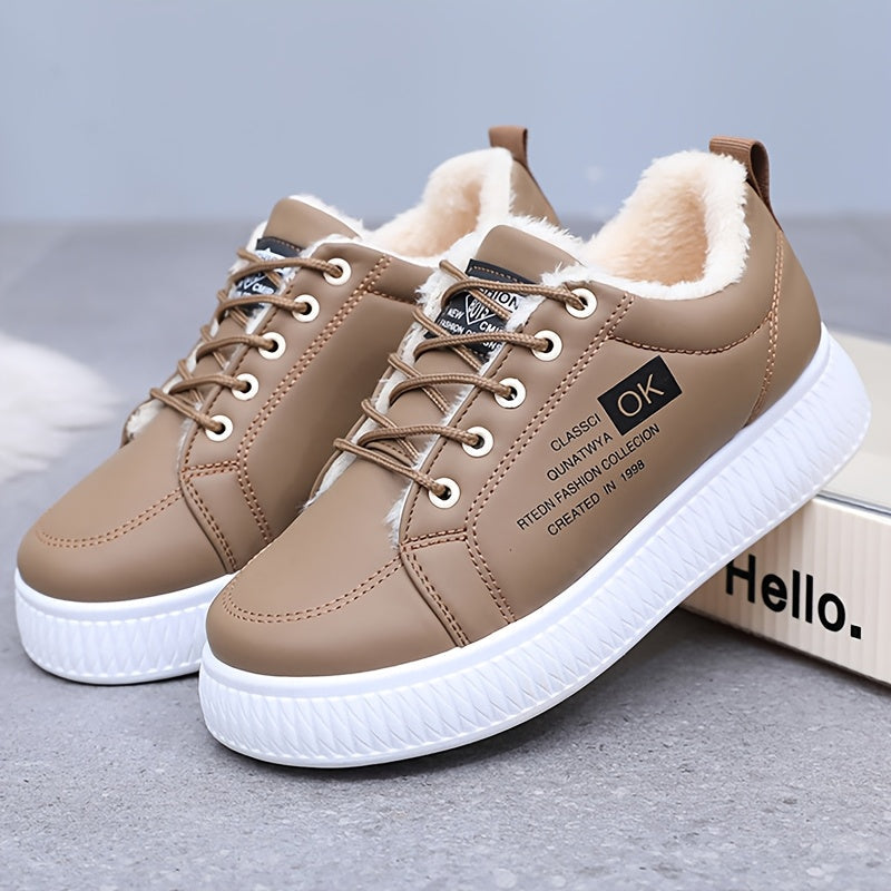 Vinterfodrade sneakers med snörning och tjock sula för dam