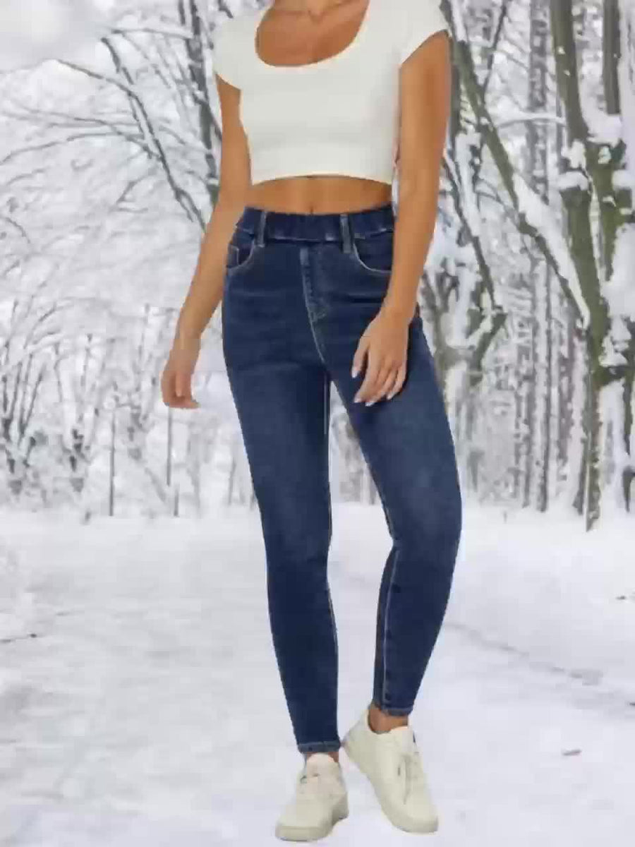 Fodrade Damjeans Skinny Fit – Blå Jeans med Mjukt Foder för Kallare Dagar