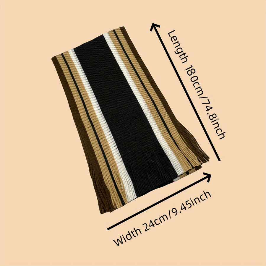 Men's Striped Fringed Color Blocked Winter Scarf