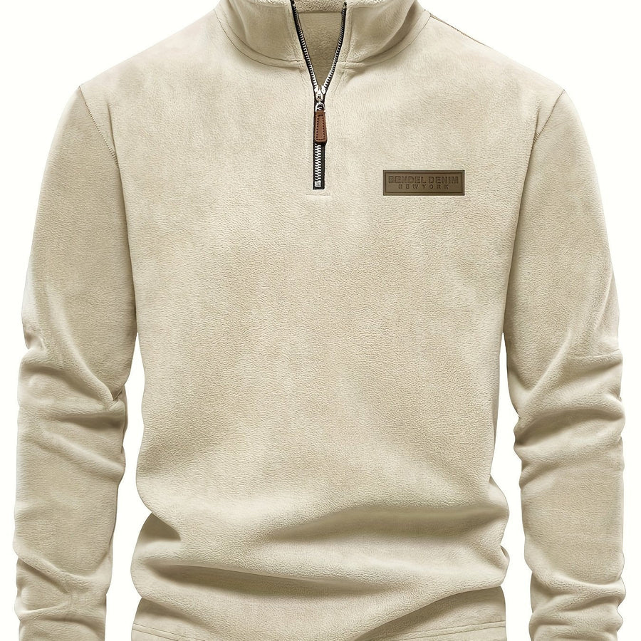 Men's Quarter-Zip Fleece Pullover with Logo Patch