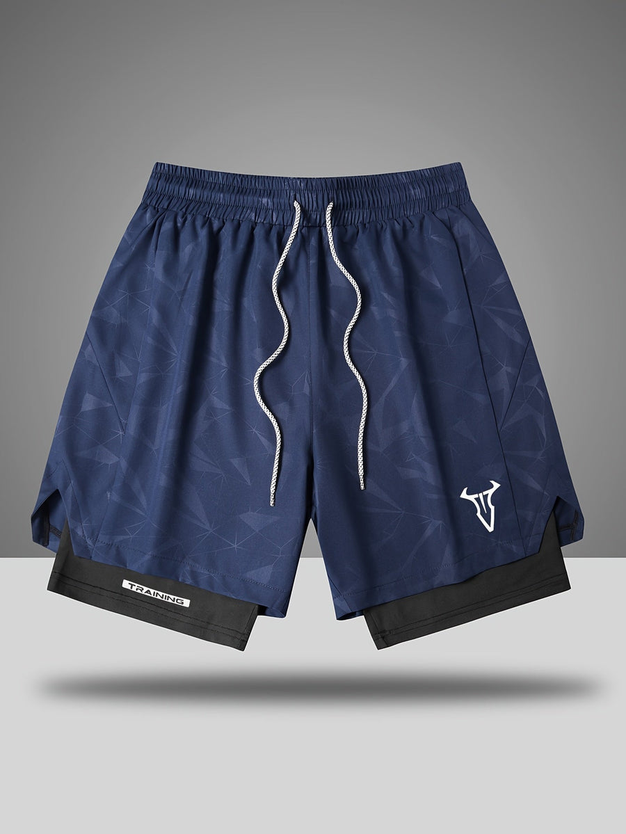 Herr Träningsshorts Sport Regular Fit med Fickor och Geometriskt Mönster