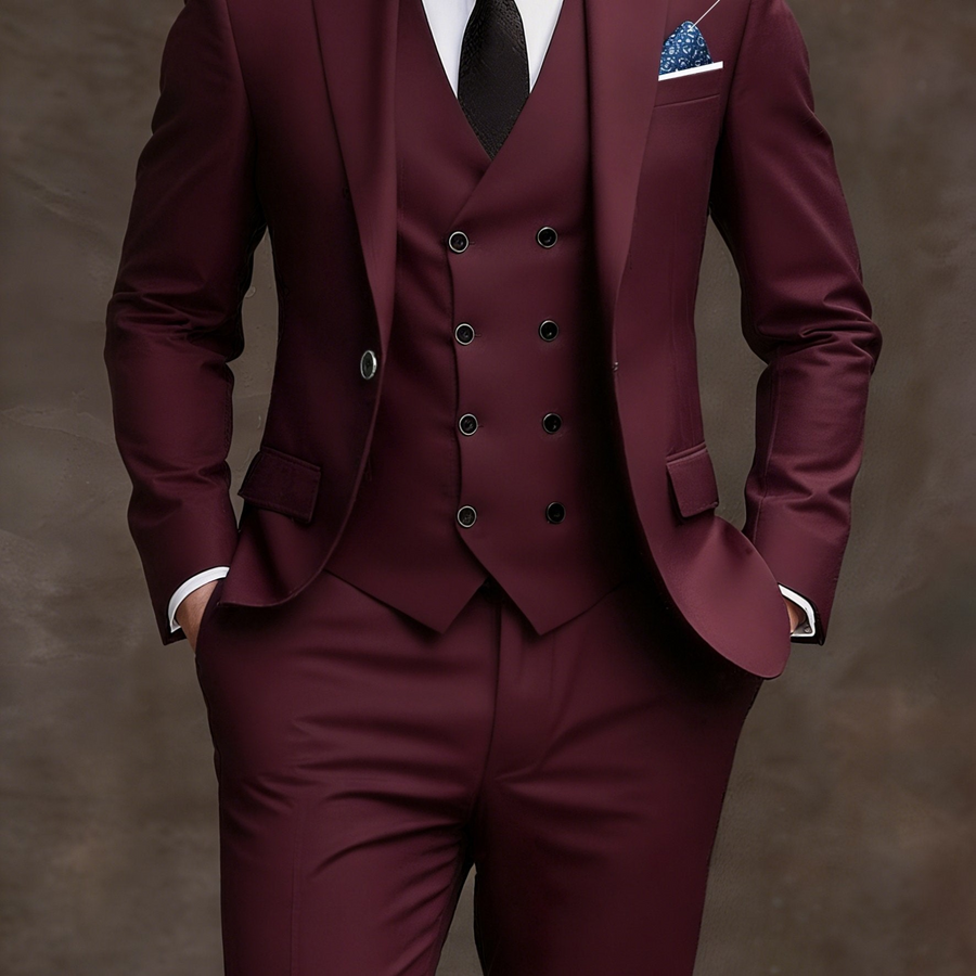 Men's 3-Piece Double-Breasted Slim Fit Suit
