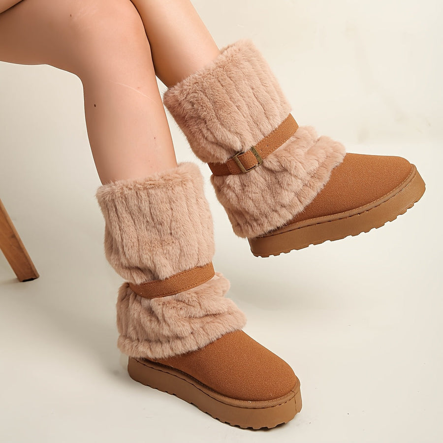Dam Stövlar med Fuskpäls och Spänne - Vinterfodrade Boots