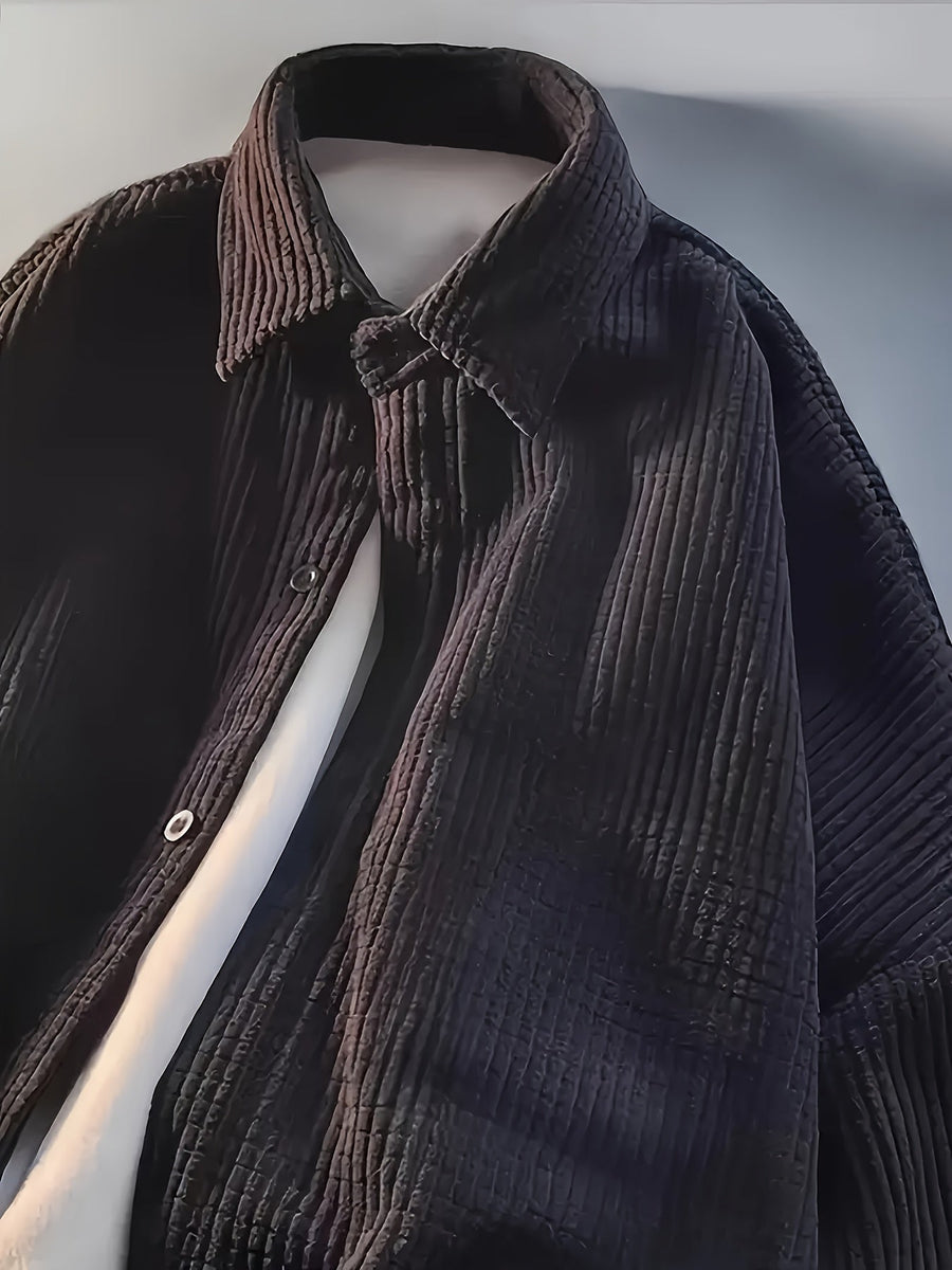 Unisex manchesterjacka med krage, lång ärm och knappar