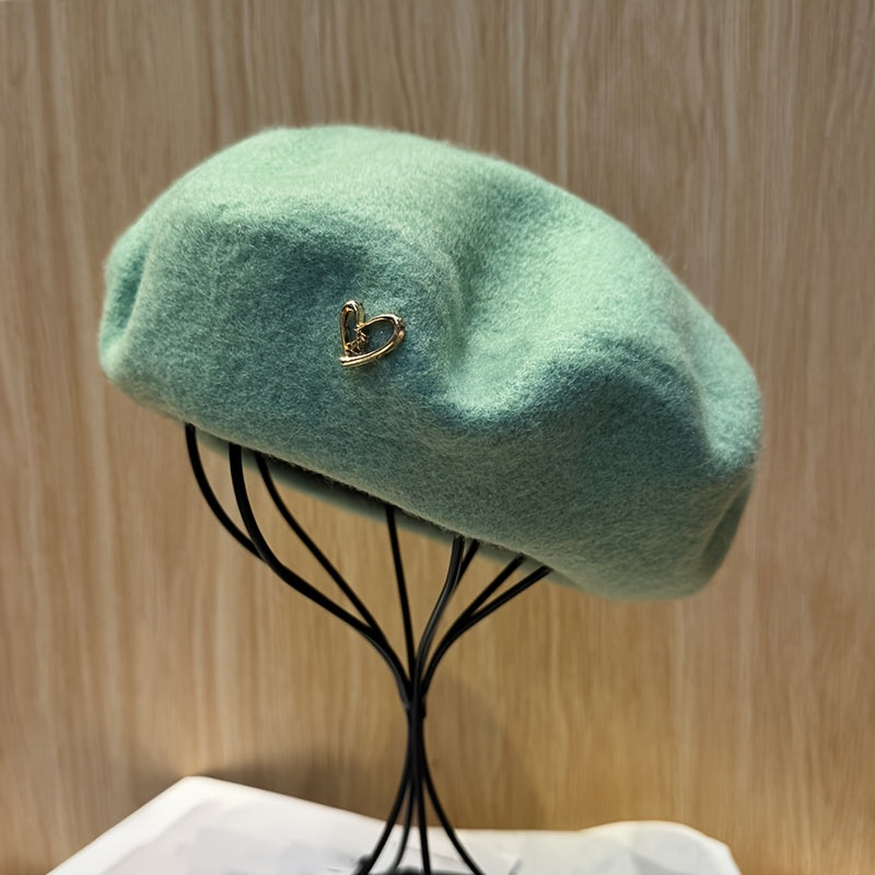 Women's Heart Charm Beret Hat