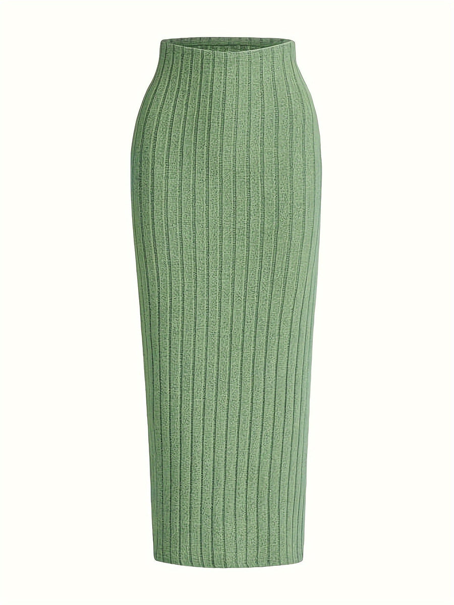 Dam kjol i ribbad stickning med hög midja – elegant och bekväm vardagsstil