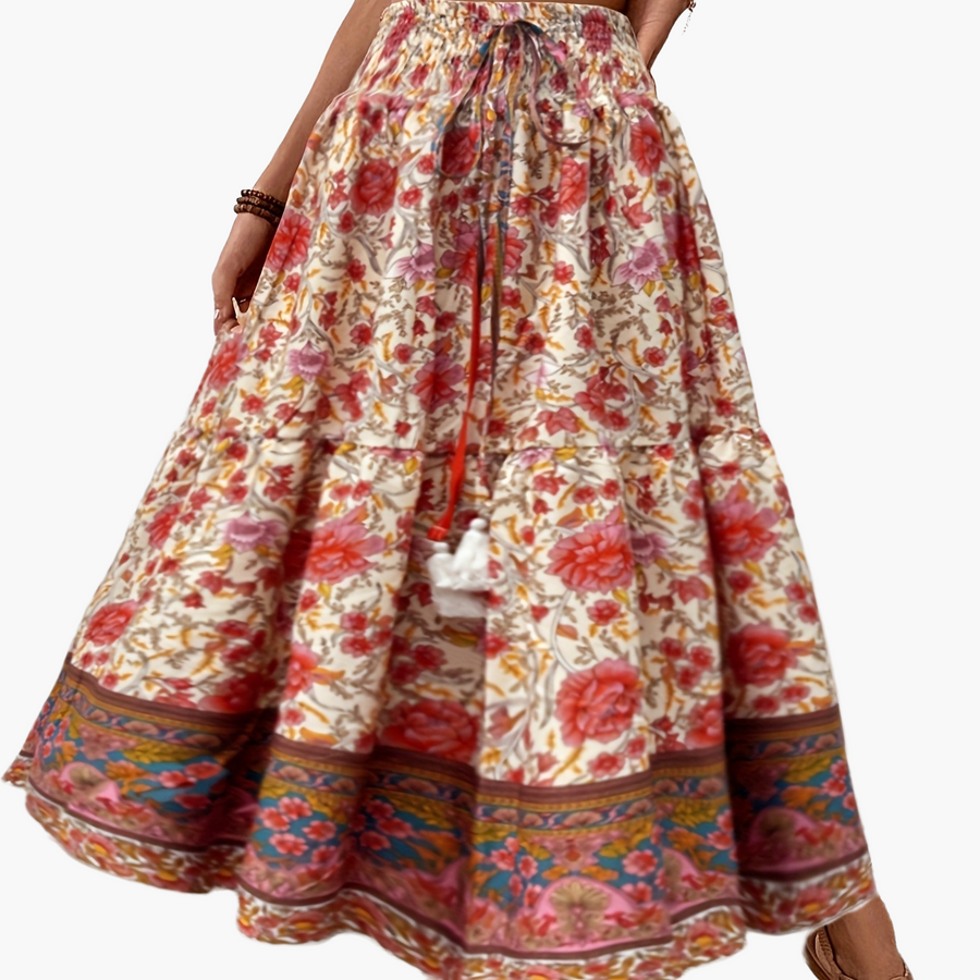 Dam Kjol Boho Lång Blommig Elegant Sommarmode Fickor