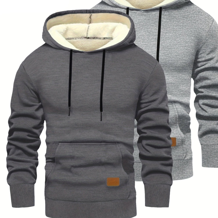 Unisex Hoodies med Fleecefoder, 2-pack, Loose Fit, Svart och Mörkgrå