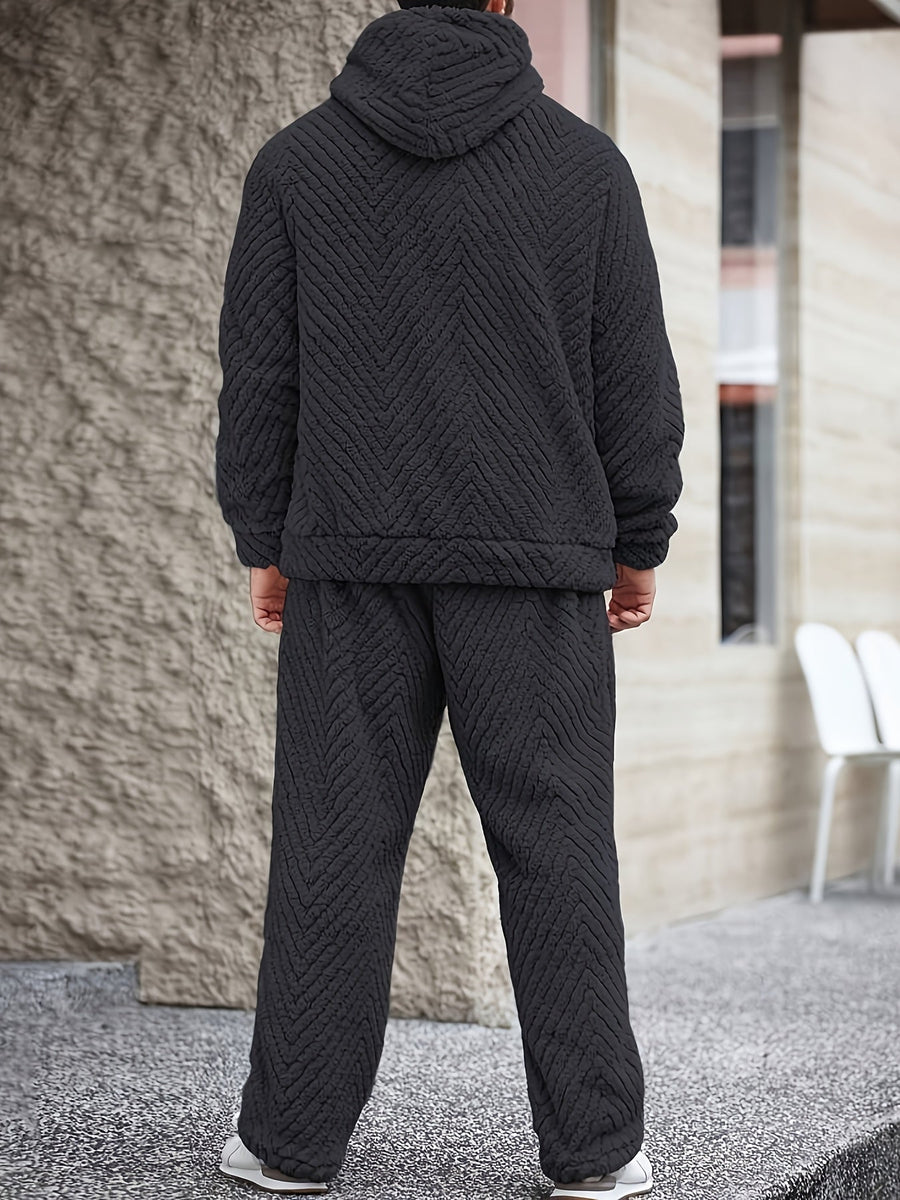 Unisex Mjukt Pyjamasset med Huva och Chevronmönster
