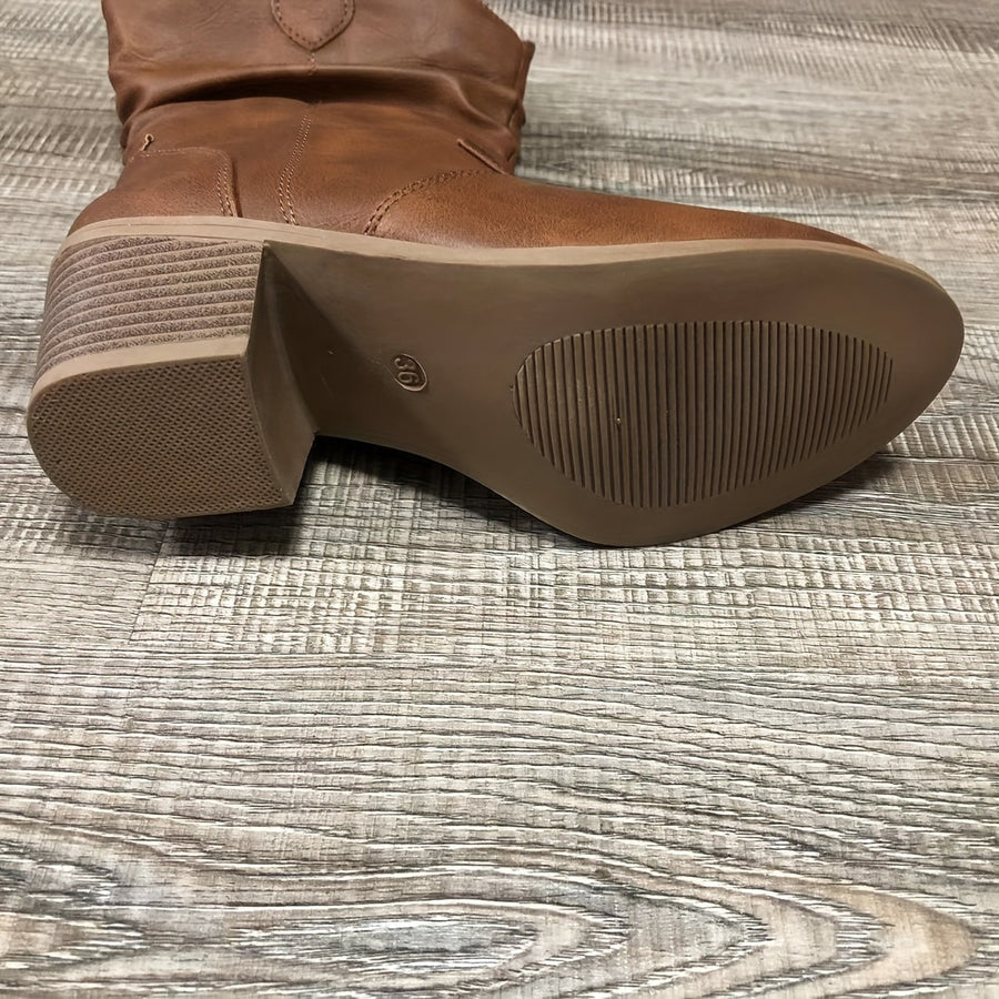 Slouchiga Cowboyboots Dam Med Mellanhög Klack Och Vid Skaft