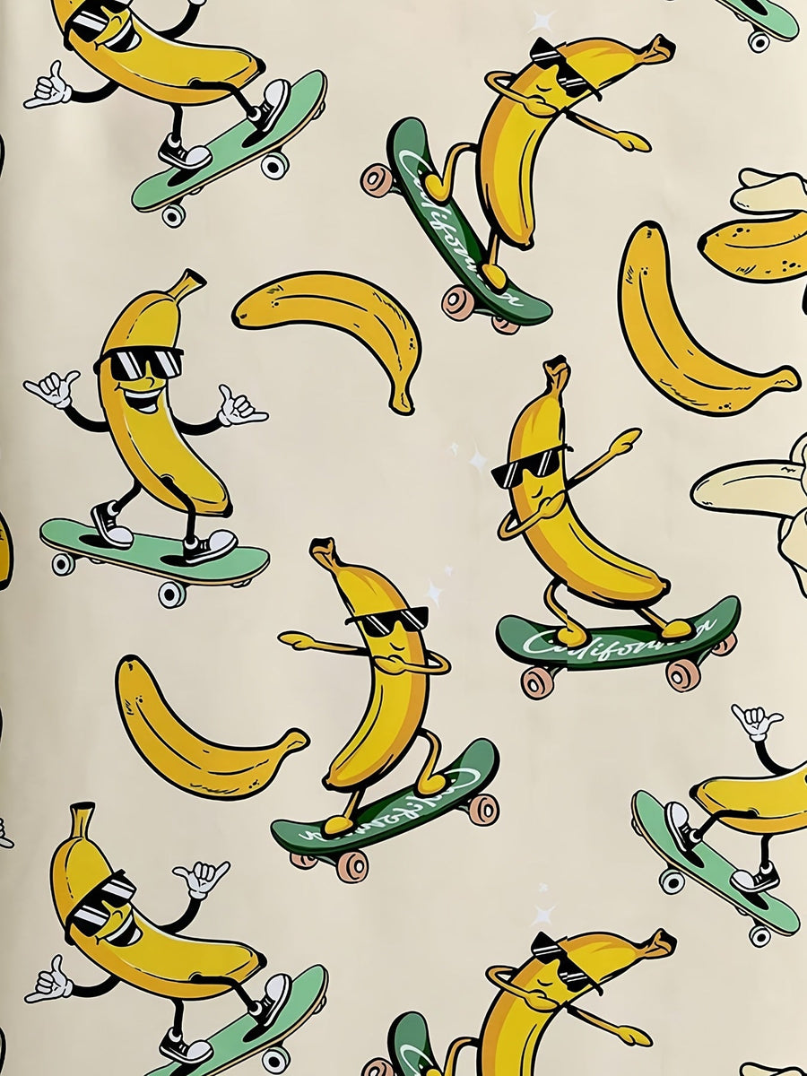 Herr Skjorta med Roliga Bananer på Skateboard – Somrig Kortärmad Party Skjorta