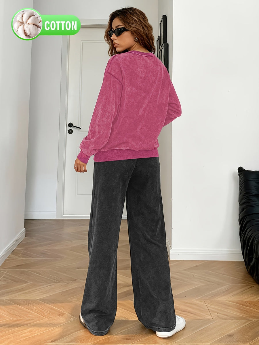 Färgad Oversized Tröja & Vida Byxor Set med Tryck