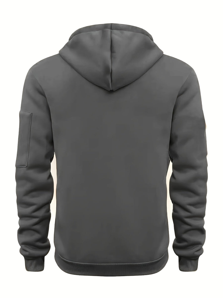 Grå herr hoodie och cargobyxa set med kvartsdragkedja och fickor