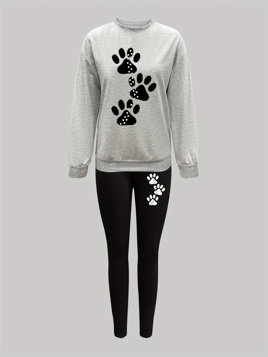 Set med sweatshirt och leggings med tassavtryck
