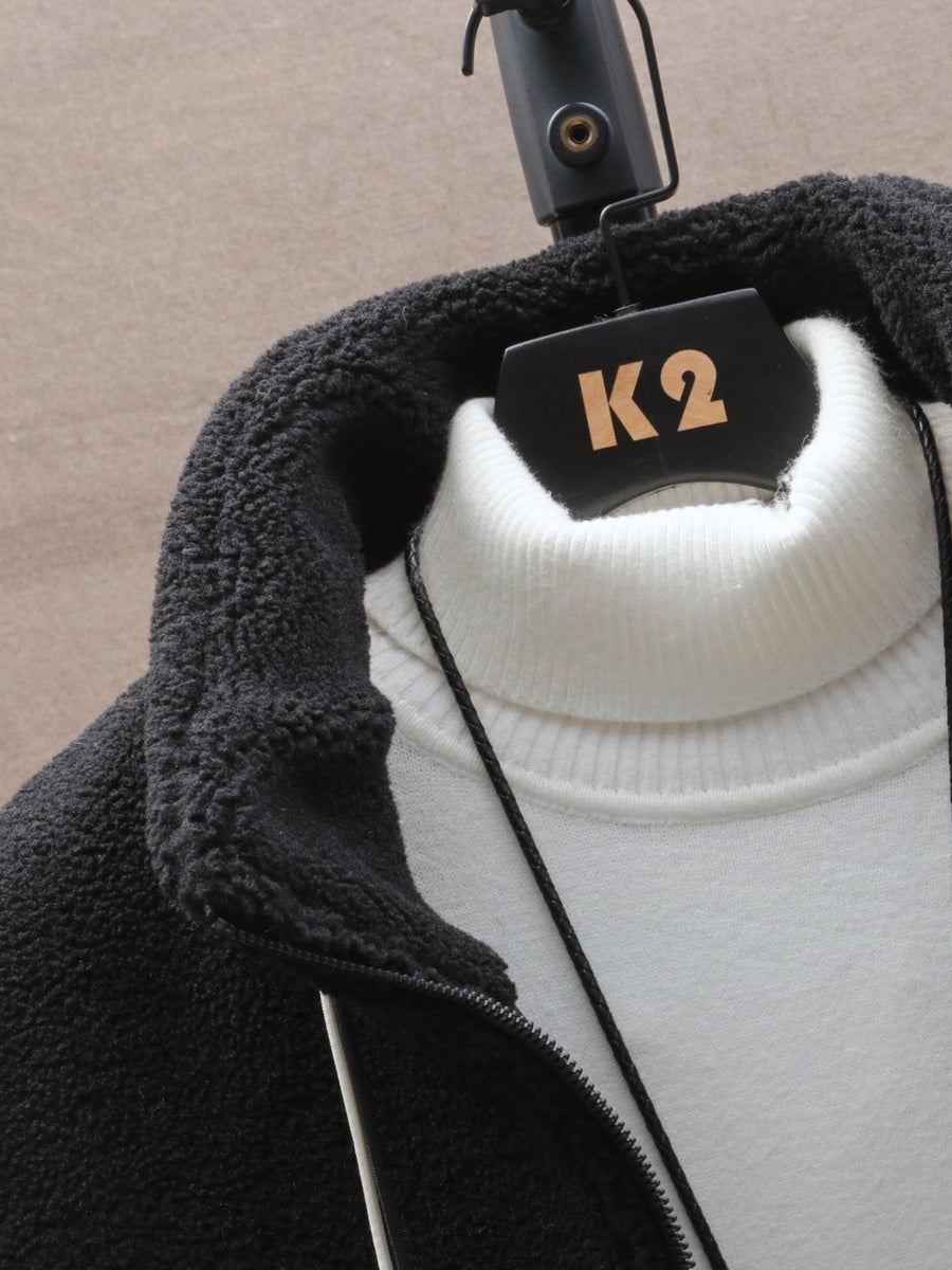 Unisex Teddyjacka rutig mönster fluffig dragkedja krage blå vit
