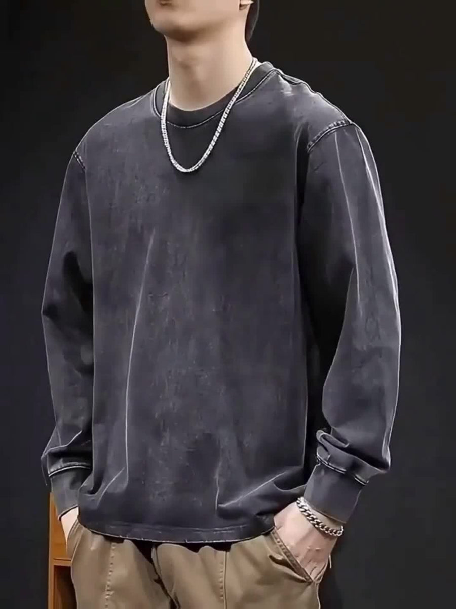 Unisex sweatshirt med stjärnmönster, lång ärm, svart/mörkgrå, tvättad look