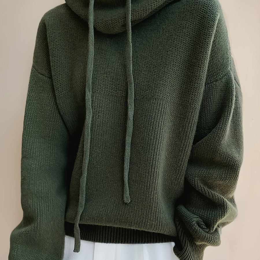 Stickad hoodie med dragsko för dam