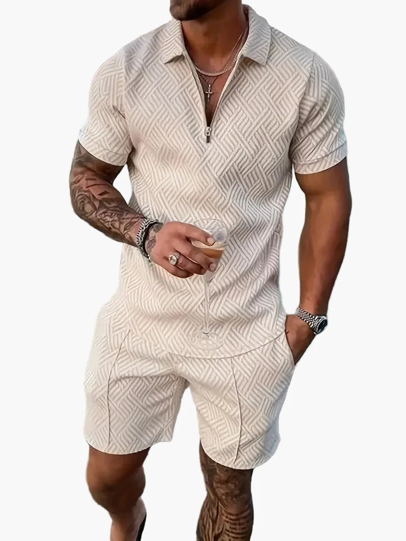Herrarnas Poloset med Shorts – Trendigt Sommarset för Avslappnad Elegans och Komfort