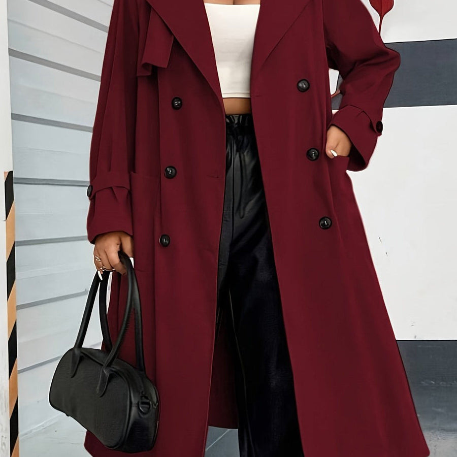 Dam Trenchcoat Lång Dobbeltknäppt med Krage och Manschetter