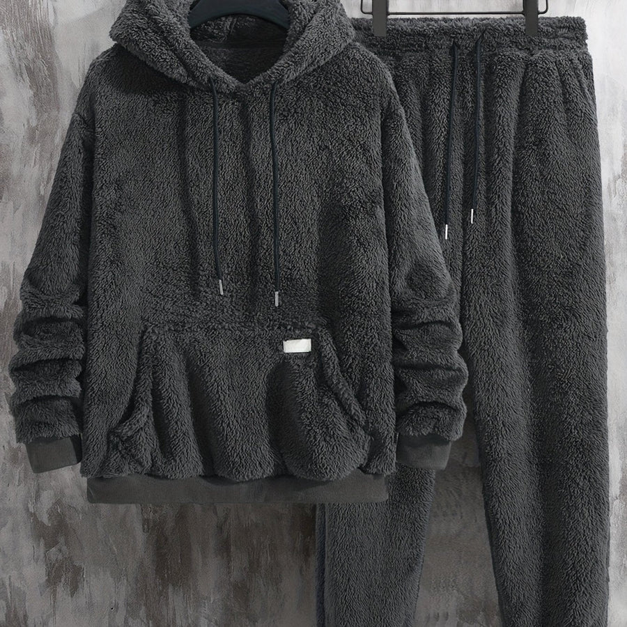 Unisex Mjuk Teddyfleece Hoodie och Byxa Set - Fluffigt Tvådelat Loungeset