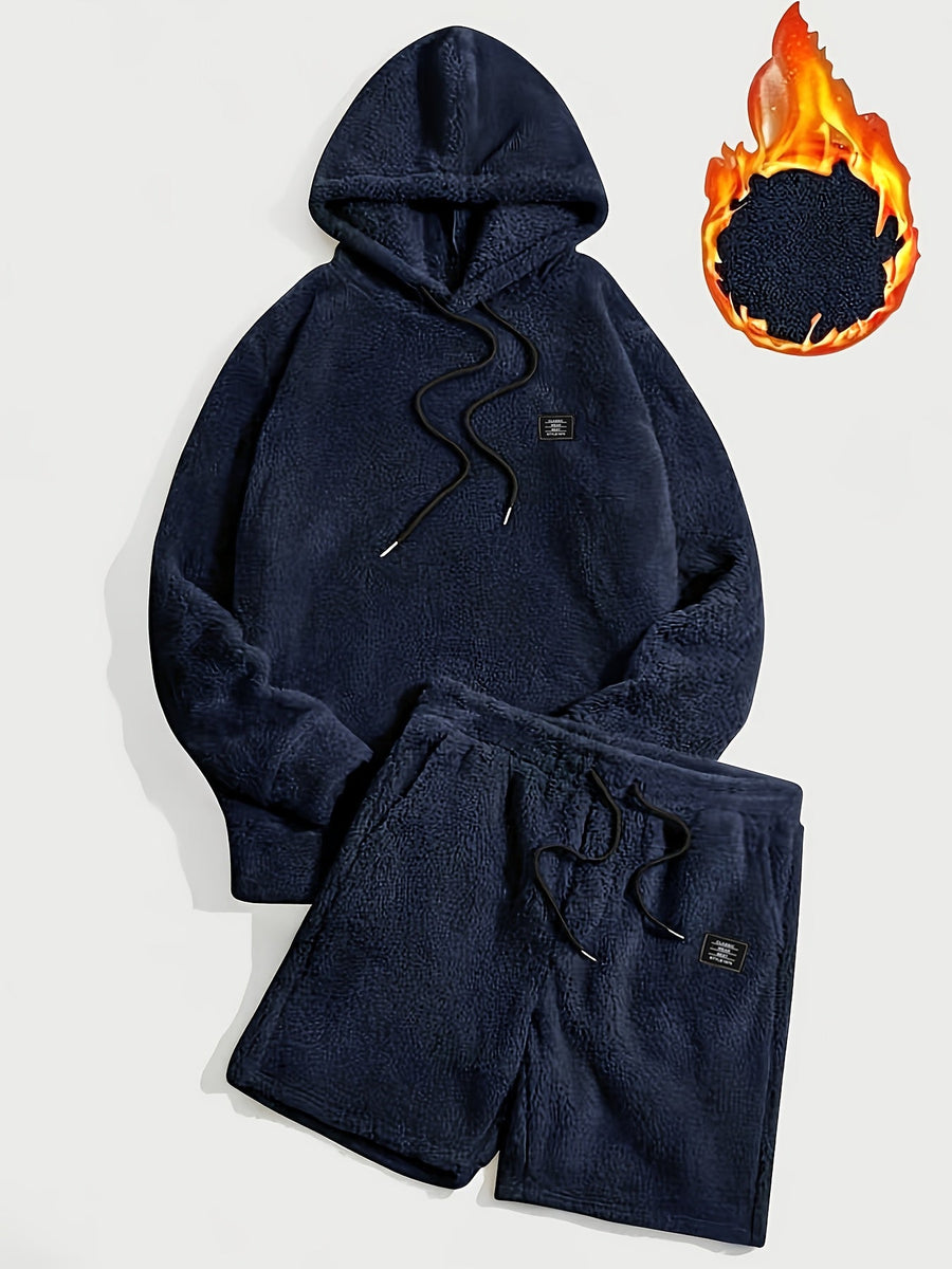 Grått teddyfleeceset med huvtröja och shorts