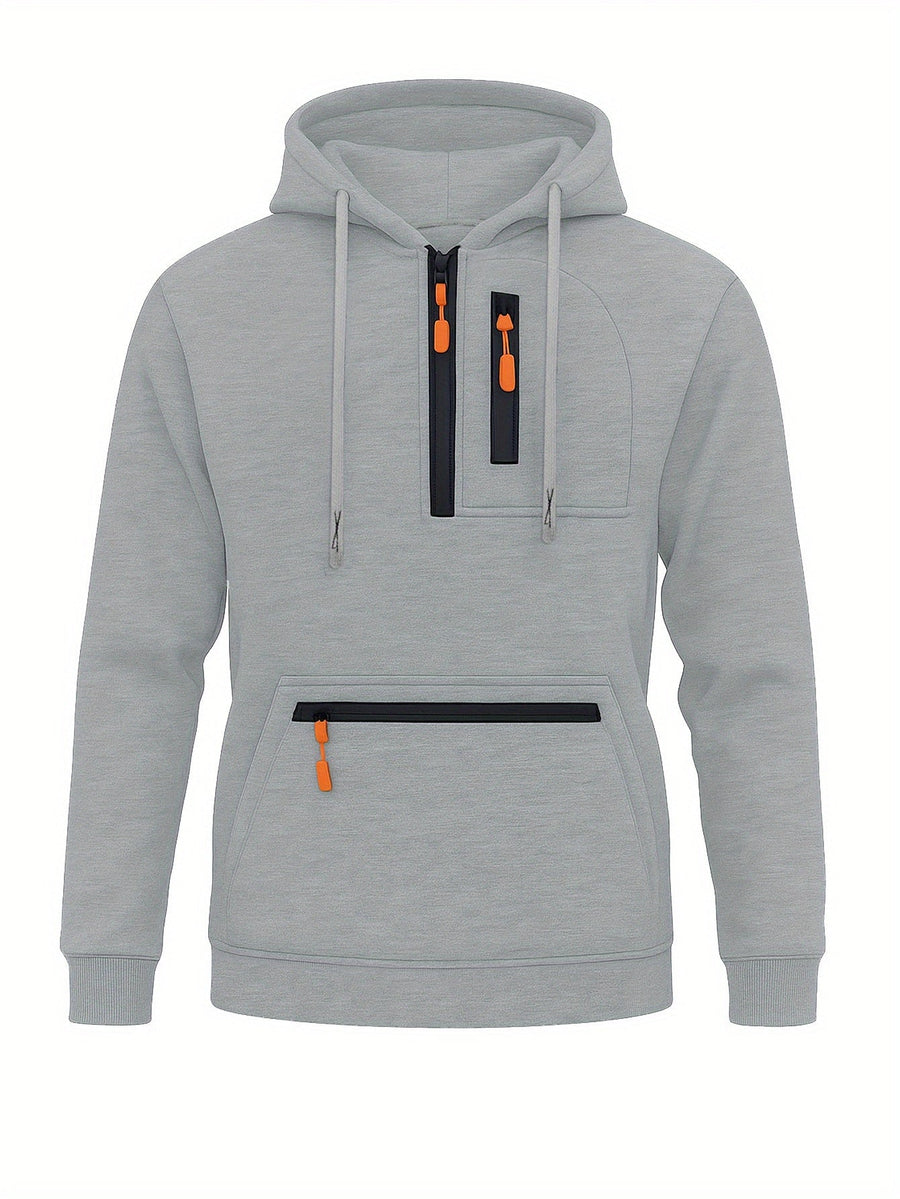 Unisex Hoodie med Halvdragkedja och Fickor, Flerfärgad