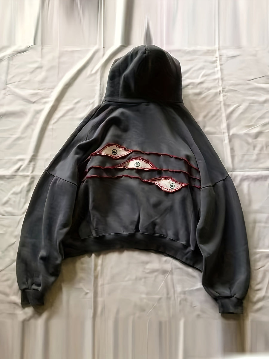Hoodie med ögonmotiv och dragsko - Långärmad huvtröja
