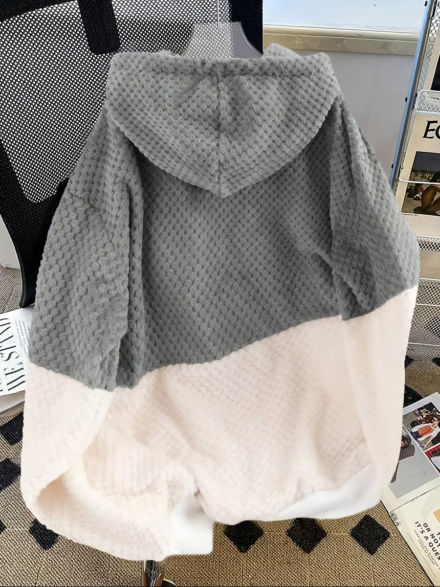 Fuskpäls Hoodietröja i Mjukt Material med Kontrastfärgade Paneler, Unisex