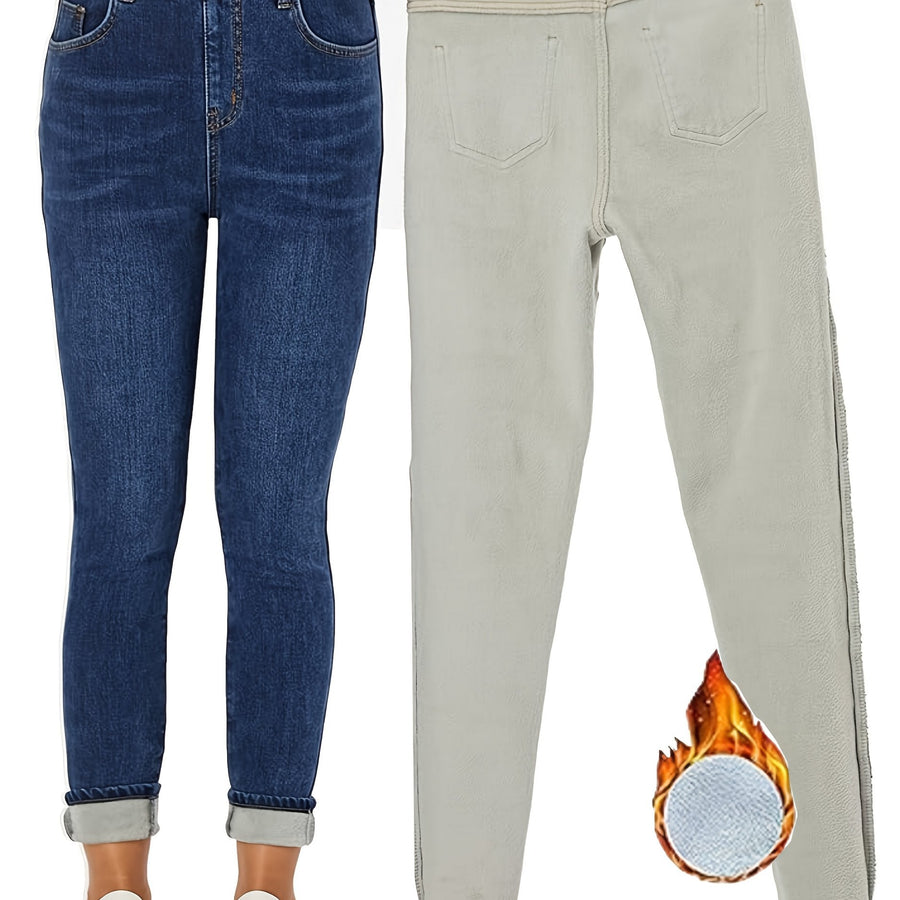Fodrade Damjeans Skinny Fit – Blå Jeans med Mjukt Foder för Kallare Dagar