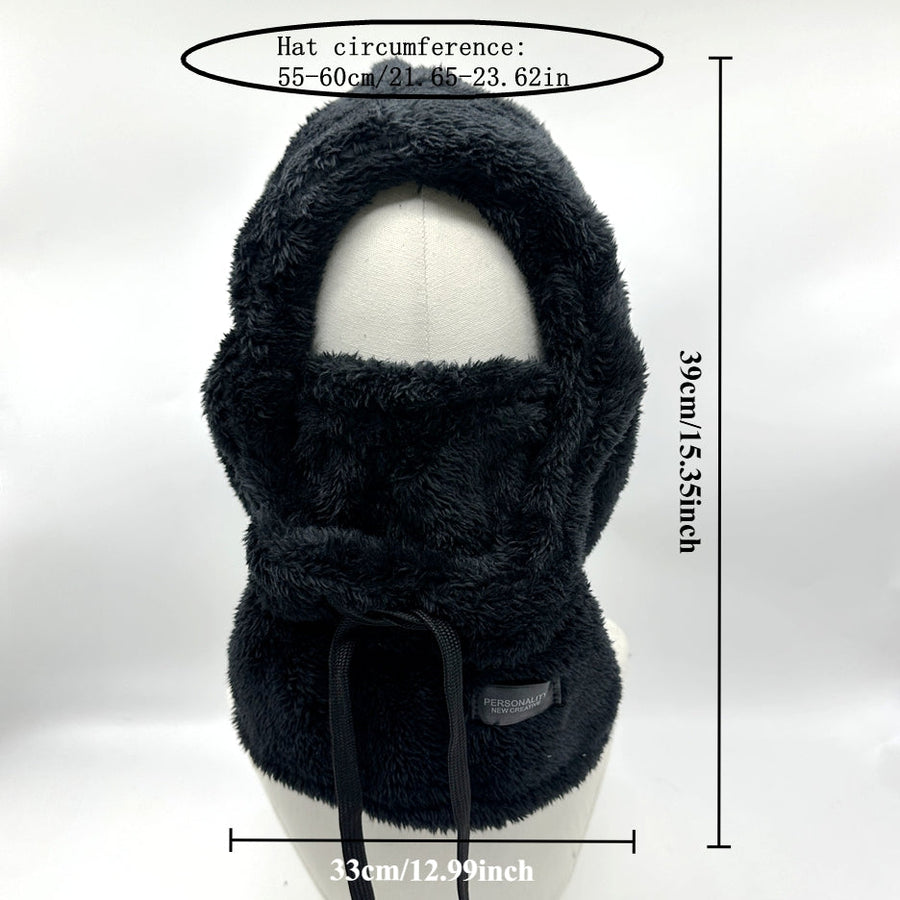 Varm huva med halsvärmare i mjukt material, justerbar passform