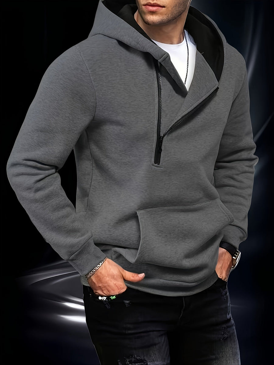 Unisex hoodie med asymmetrisk dragkedja och magficka