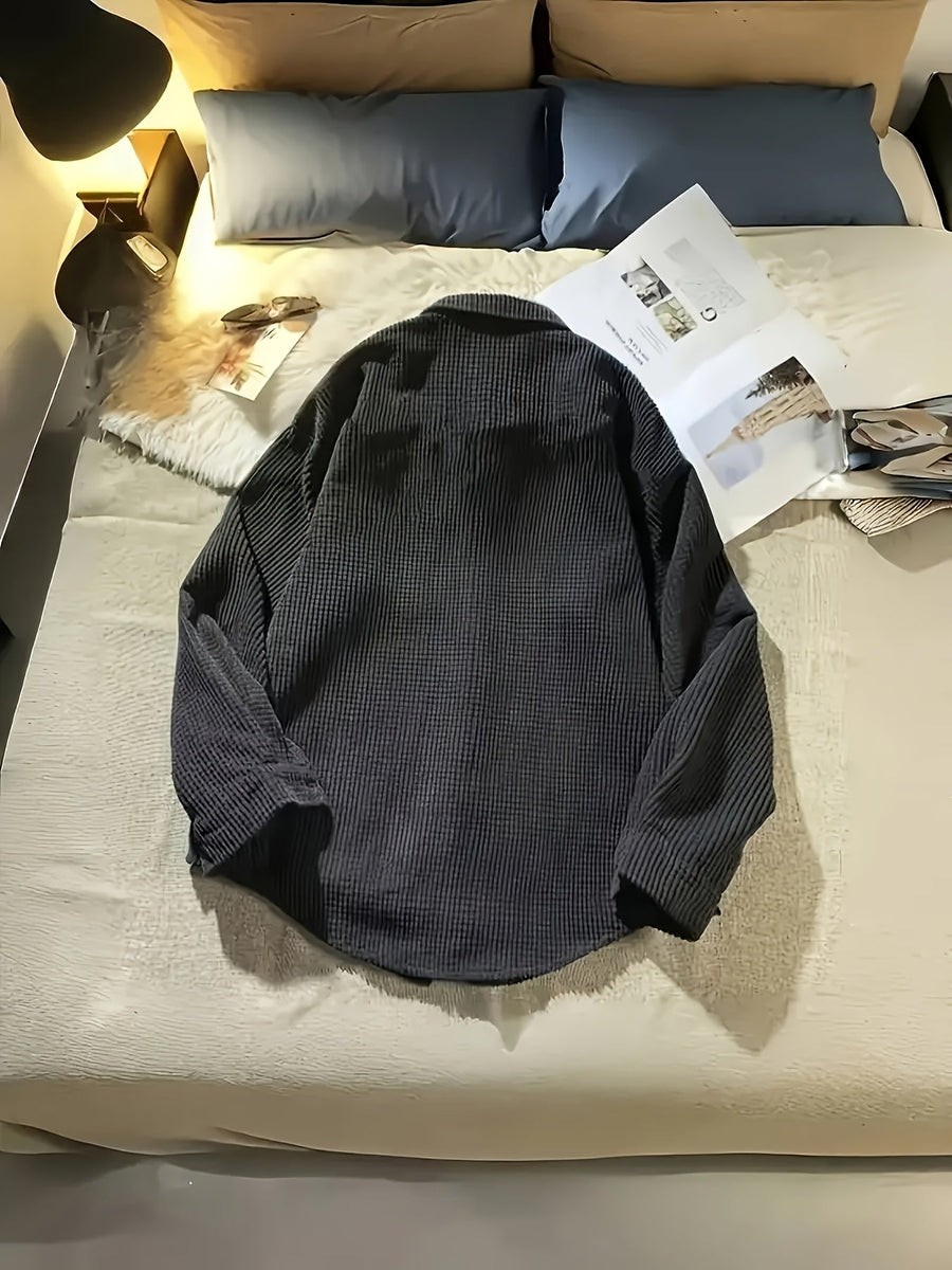 Unisex manchesterjacka med krage, lång ärm och knappar