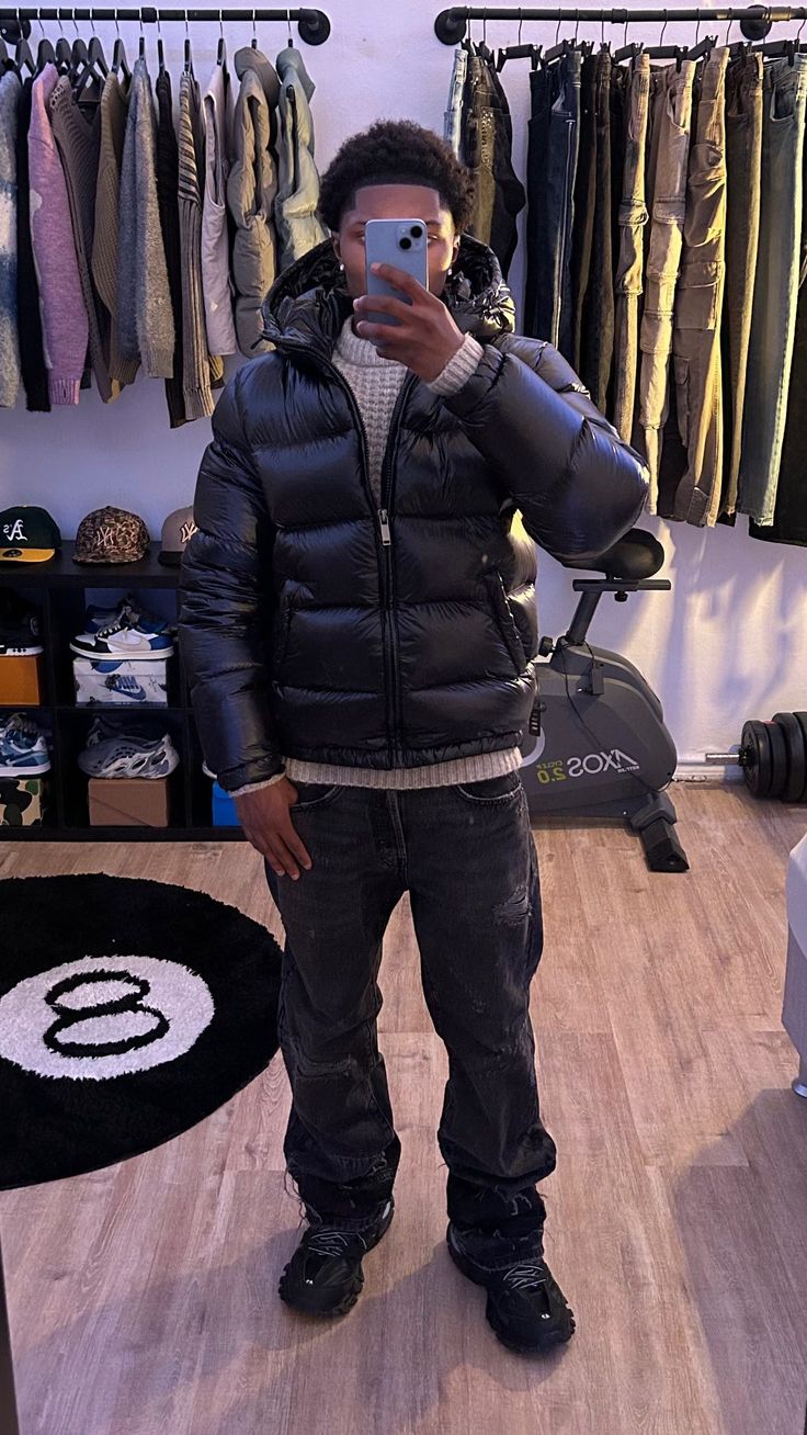 Herr Dunjacka Puffer för Vinter – Modern Streetwear med Vadderad Komfort och Praktisk Design