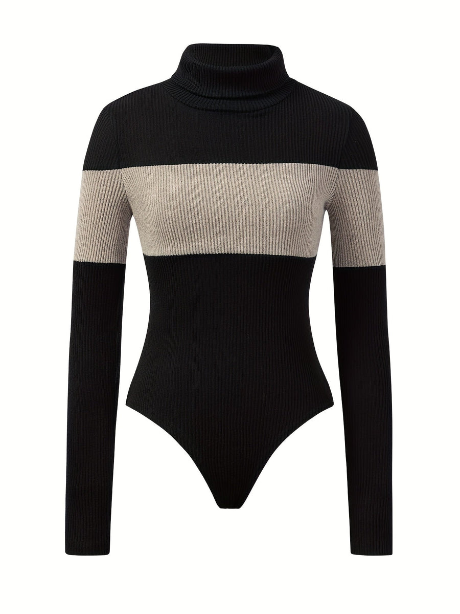 Ribbad turtleneck bodysuit långärmad dam