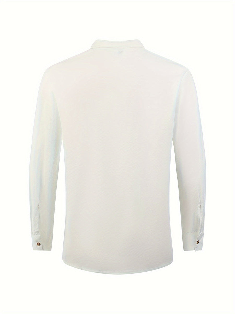 Herr Skjorta Casual Weekend med Ståkrage och Dekorativa Knappar - Elegant Vardagsstil