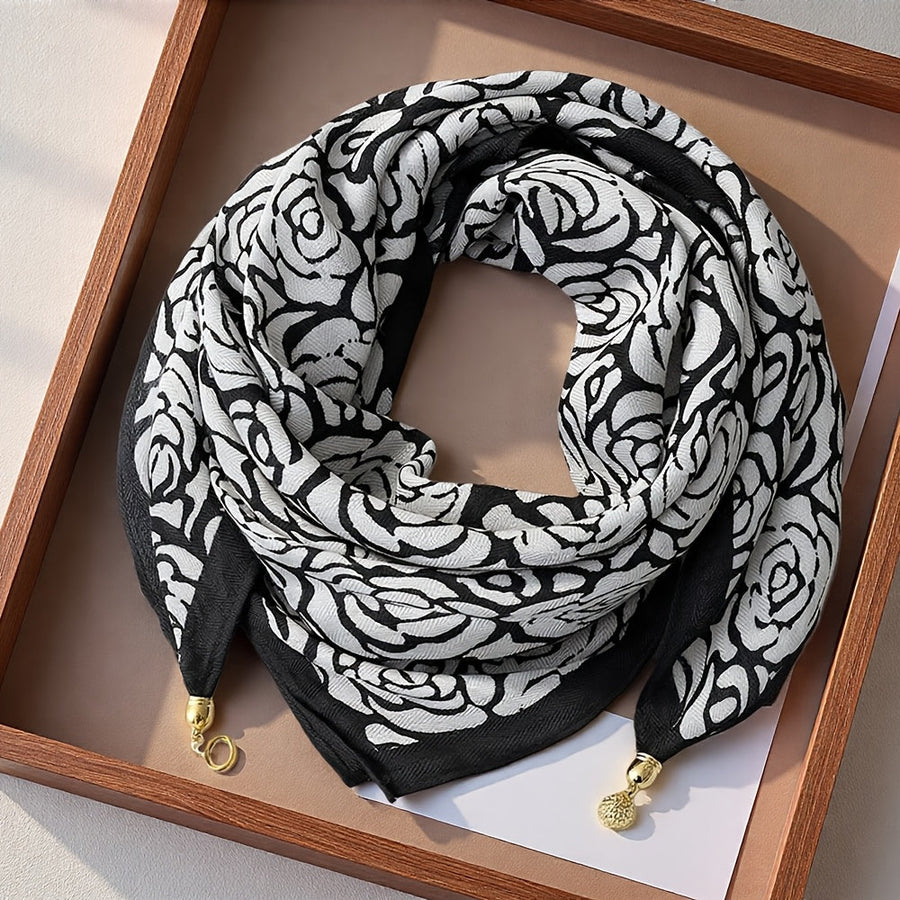 Women's Printed Scarf with Charm Pendant Ends