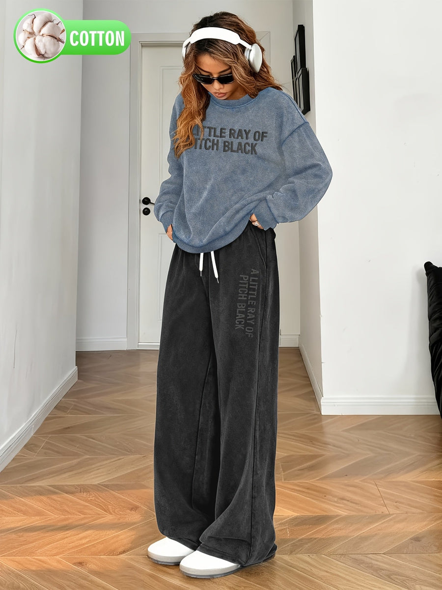 Färgad Oversized Tröja & Vida Byxor Set med Tryck