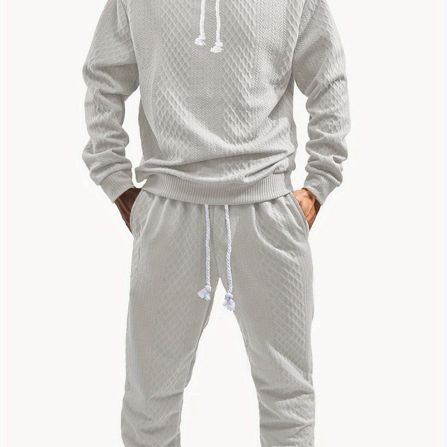 Rutigt Herr Set med Hoodie och Mjukisbyxor i Strukturerat Material