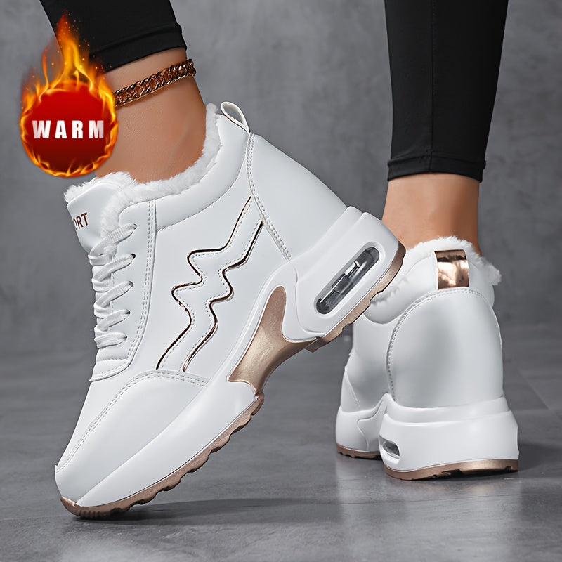 Vita sneakers med varmt foder, tjock sula och snörning