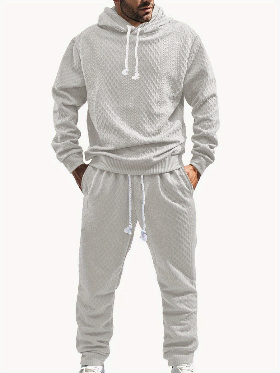 Rutigt Herr Set med Hoodie och Mjukisbyxor i Strukturerat Material