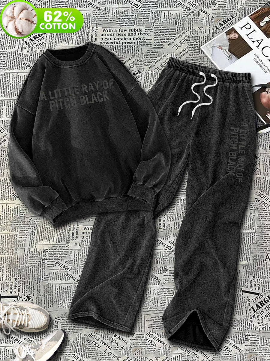 Färgad Oversized Tröja & Vida Byxor Set med Tryck