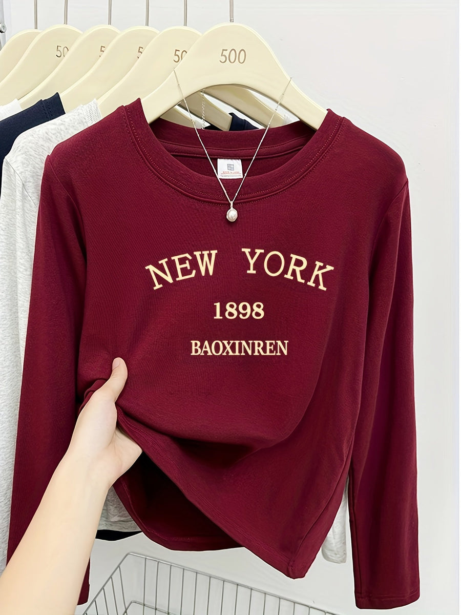 Dam T-shirt med tryck Långärmad Rundhals Fyrfärg