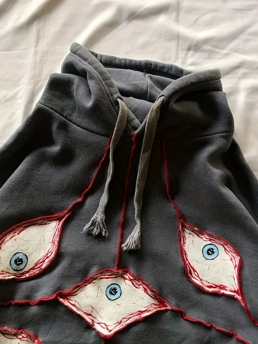 Hoodie med ögonmotiv och dragsko - Långärmad huvtröja