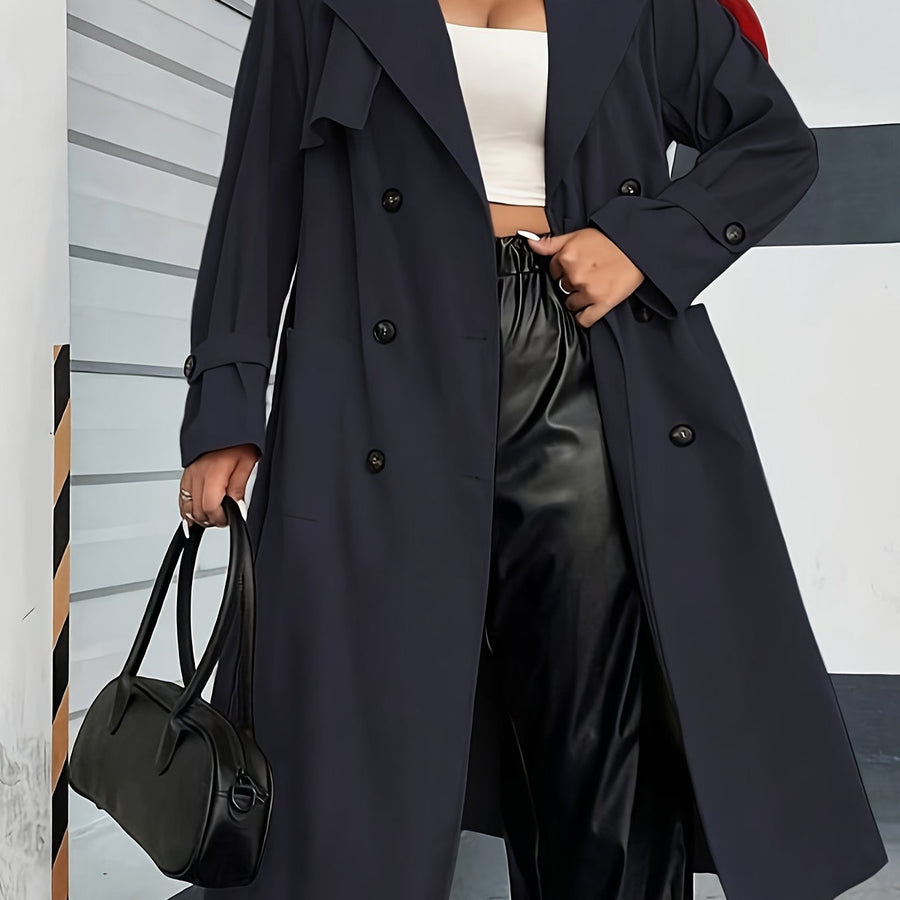 Dam Trenchcoat Lång Dobbeltknäppt med Krage och Manschetter