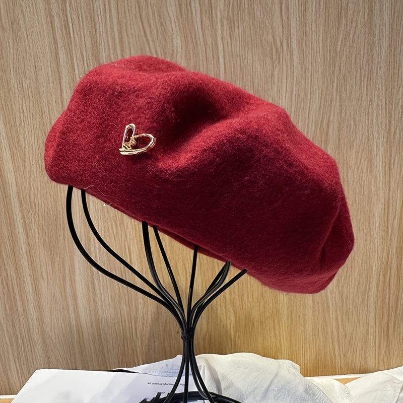 Women's Heart Charm Beret Hat
