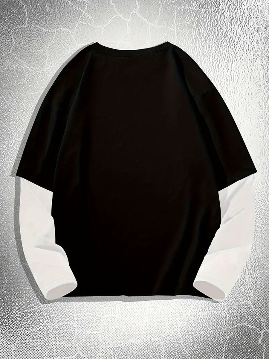 Långärmad t-shirt med lager-på-lager-look och svärd- & drakmotiv